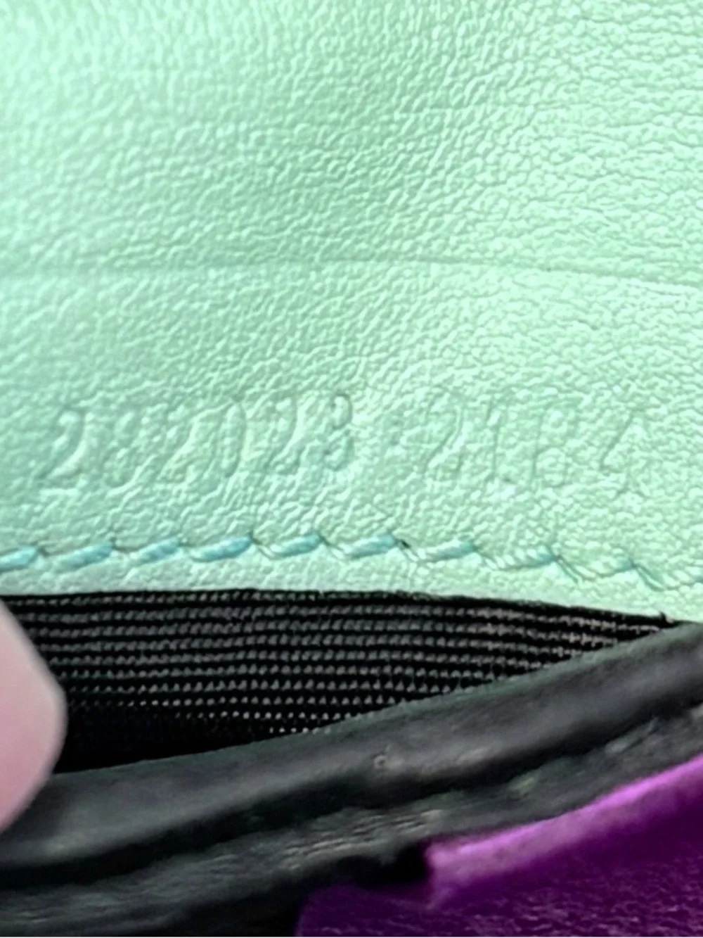 Gucci Microguccissima Bi-Fold Wallet Black Leather Purple Mint Interior